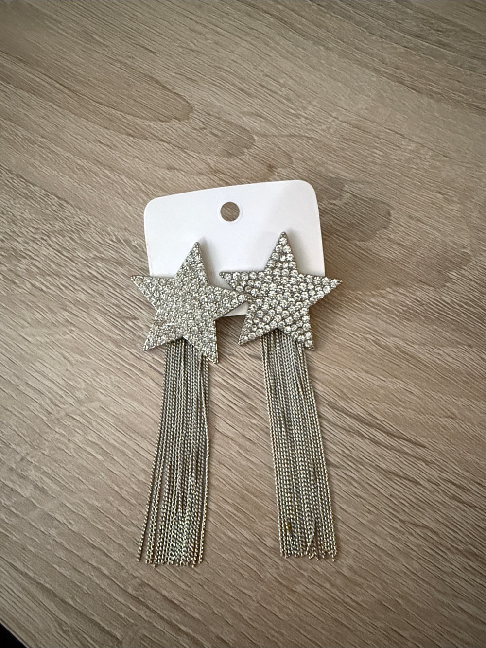 Silver Star Rhinestone Tassel Statement Earrings